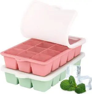 HUAKENER 2 Pack Silicone Ice Cube Tray, Ice Cube Trays for Freezer with Lid | Stackable Ice Cube Molds for Whiskey, Coffee, Baby Food, Soups and Frozen Treats, BPA-free, Easy Release HUAKENER 2 Pack Silicone Ice Cube Tray, Ice Cube Trays for Freezer with Lid | Stackable Ice Cube Molds for Whiskey, Coffee, Baby Food, Soups and Frozen Treats, BPA-free, Easy Release