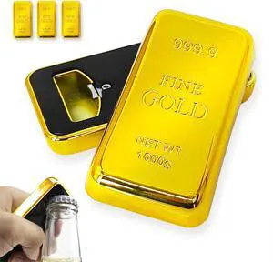 Gold Bar Bottle Opener - Magnetic Fridge Opener with Luxurious Gold Brick Design, Durable Metal Tool for Home, Kitchen, or Bar Accessories 3 Pack Gold Bar Bottle Opener - Magnetic Fridge Opener with Luxurious Gold Brick Design, Durable Metal Tool for Home, Kitchen, or Bar Accessories 3 Pack