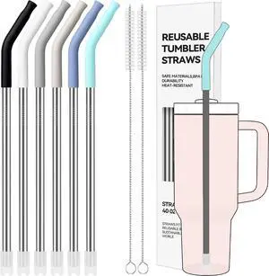 40 oz Straight Metal Straws for 40 oz Stanley Tumbler | 6 Pcs Stainless Steel Reusable Drinking Straw with Colourful Silicone Tips,Straw for Glass Cups, BPA FREE 40 oz Straight Metal Straws for 40 oz Stanley Tumbler | 6 Pcs Stainless Steel Reusable Drinking Straw with Colourful Silicone Tips,Straw for Glass Cups, BPA FREE
