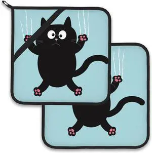 Funny Black Cat Pot Holder Set of 2,Heat Resistant Potholders Oven Hot Pads for Kitchen Cooking Baking BBQ Funny Black Cat Pot Holder Set of 2,Heat Resistant Potholders Oven Hot Pads for Kitchen Cooking Baking BBQ