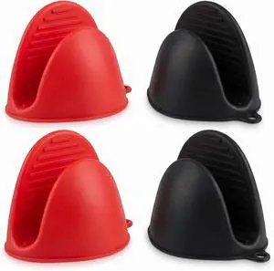 Silicone Cooking Pinch Grips Oven Mitts - Mini Finger Protector Pot Holder for Kitchen,Cooking,Baking,BBQ - Heat Resistant Gloves, 2 Pairs (Black and Red) Silicone Cooking Pinch Grips Oven Mitts - Mini Finger Protector Pot Holder for Kitchen,Cooking,Baking,BBQ - Heat Resistant Gloves, 2 Pairs (Black and Red)