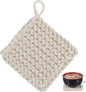 OSALADI Braided Cotton Pot Holder 4.72X4.72In Woven Heat Resistant Trivet Pad for Kitchen Table Protection and Noise Reduction Eco-Friendly Material OSALADI Braided Cotton Pot Holder 4.72X4.72In Woven Heat Resistant Trivet Pad for Kitchen Table Protection and Noise Reduction Eco-Friendly Material