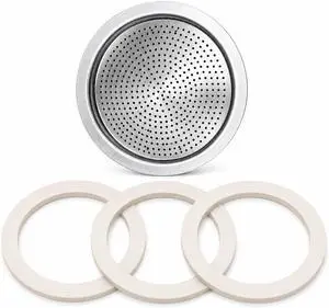 Univen 2.5" (64mm) Espresso Filter and Gasket Seals Compatible with Bialetti 6 Cup Aluminum Espresso Makers Univen 2.5" (64mm) Espresso Filter and Gasket Seals Compatible with Bialetti 6 Cup Aluminum Espresso Makers