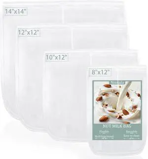 Ninsula 4PCS Nut Milk Bag, Food Grade Nylon Cheese Cloth Bag, Straining Reusable Fine Mesh Strainer for Tea, Yogurt, Juice, Cheese, Soup, Herbs, Vegetable Juice (8"x12"/14"x14"/10"x12"/12"x12") Ninsula 4PCS Nut Milk Bag, Food Grade Nylon Cheese Cloth Bag, Straining Reusable Fine Mesh Strainer for Tea, Yogurt, Juice, Cheese, Soup, Herbs, Vegetable Juice (8"x12"/14"x14"/10"x12"/12"x12")