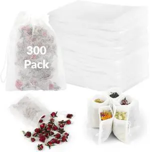 300 Pcs Disposable Empty Tea Bags for Loose Leaf Tea, Natural Corn Fiber | 3.54" x 2.75", Food-grade, with Drawstring, Safe for Hot Water Brewing, for Coffee, Herbs, Spices, Tea Filter Sachets Infuser 300 Pcs Disposable Empty Tea Bags for Loose Leaf Tea, Natural Corn Fiber | 3.54" x 2.75", Food-grade, with Drawstring, Safe for Hot Water Brewing, for Coffee, Herbs, Spices, Tea Filter Sachets Infuser
