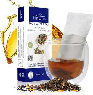 Finum Disposable Paper Tea Filter Bags for Loose Tea, White, Extra Slim, 100 Count Finum Disposable Paper Tea Filter Bags for Loose Tea, White, Extra Slim, 100 Count