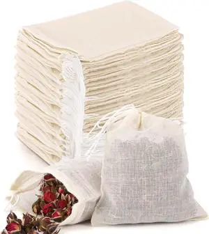 100Pcs Muslin Bags with Drawstring, 3x4 Inch Reusable Empty Tea Bags, Spice Herb Sachet Bag for Cooking Soups, Natural Cotton Unbleached Cheese Cloth Bag for Straining 100Pcs Muslin Bags with Drawstring, 3x4 Inch Reusable Empty Tea Bags, Spice Herb Sachet Bag for Cooking Soups, Natural Cotton Unbleached Cheese Cloth Bag for Straining