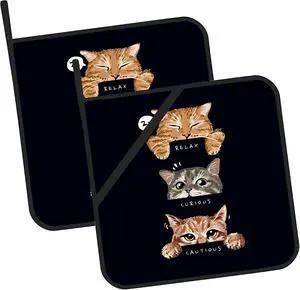 Cute Cats Mood Pot Holders 2 PCS for Kitchen, Heat Resistant Hot Pads for Cooking Grilling Baking BBQ, Pot Holders for Women Cook Essentials Accessories Home Microwave Cute Cats Mood Pot Holders 2 PCS for Kitchen, Heat Resistant Hot Pads for Cooking Grilling Baking BBQ, Pot Holders for Women Cook Essentials Accessories Home Microwave