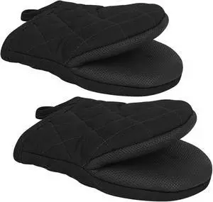 1 Pair Short Oven Mitts - Silicone Kitchen Oven Gloves High Heat Resistant 500, Mini Oven Mits with Non-Slip Grip Surfaces and Hanging Loop for BBQ, Baking, Cooking and Grilling (Black) 1 Pair Short Oven Mitts - Silicone Kitchen Oven Gloves High Heat Resistant 500, Mini Oven Mits with Non-Slip Grip Surfaces and Hanging Loop for BBQ, Baking, Cooking and Grilling (Black)
