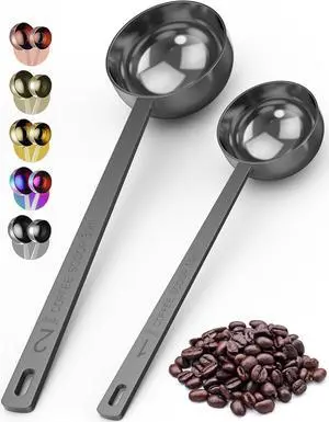 Orblue Premium Coffee Scoop Set - 1 Tbsp (15ml) & 2 Tbsp (30ml) Measuring Tablespoon - Stainless Steel Coffee Measuring Spoon and Scooper with Long Handles - Pack of 2 Black Orblue Premium Coffee Scoop Set - 1 Tbsp (15ml) & 2 Tbsp (30ml) Measuring Tablespoon - Stainless Steel Coffee Measuring Spoon and Scooper with Long Handles - Pack of 2 Black