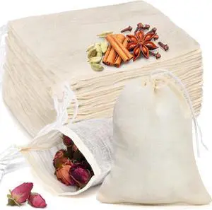 20 Pcs Muslin Bags with Drawstring, Reusable Tea Bags, Spice Bags for Cooking Soup/Herb/Loose Leaf Tea, Natural Cotton Small Cheese Cloth Bag for Straining, Sachet Bags Empty, 4 X 3 Inches 20 Pcs Muslin Bags with Drawstring, Reusable Tea Bags, Spice Bags for Cooking Soup/Herb/Loose Leaf Tea, Natural Cotton Small Cheese Cloth Bag for Straining, Sachet Bags Empty, 4 X 3 Inches