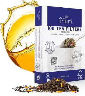 Finum Disposable Paper Tea Filter Bags for Loose Tea, White, Medium, 100 Count Finum Disposable Paper Tea Filter Bags for Loose Tea, White, Medium, 100 Count