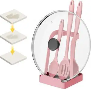 NiHome Pot Lid & Spoon Rest, Diatomite Tray Ladle Holder, Stove Top, Pink | Quick-Absorb Diatomite Base & Anti-Slip Silicone Pad Keep Counters Dry While Holding Lids & Utensils Upright NiHome Pot Lid & Spoon Rest, Diatomite Tray Ladle Holder, Stove Top, Pink | Quick-Absorb Diatomite Base & Anti-Slip Silicone Pad Keep Counters Dry While Holding Lids & Utensils Upright