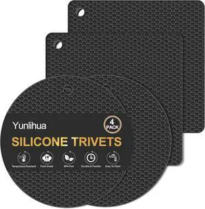 4 PCS Heat Resistant Silicone Trivet Mats for Hot Dishes, Hot Pots and Pans | Multipurpose Non-Slip Pot Holders Hot Pads Coasters for Kitchen, Countertop, Table, Thick Round Square Trivet, Black 4 PCS Heat Resistant Silicone Trivet Mats for Hot Dishes, Hot Pots and Pans | Multipurpose Non-Slip Pot Holders Hot Pads Coasters for Kitchen, Countertop, Table, Thick Round Square Trivet, Black