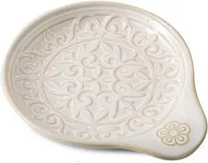 Farmhouse Ceramic Spoon Rests Holder for Kitchen Counter Stove Top (White-A4) Farmhouse Ceramic Spoon Rests Holder for Kitchen Counter Stove Top (White-A4)