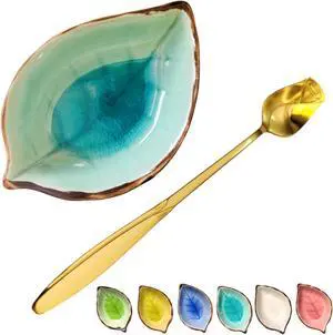 Coffee Spoon and Rest for Coffee Bar Accessories, Small Spoon Rest for Coffee Bar & Station, Tea Spoon Rest & Holder for Teaspoon Rest, 1 PC (Crackle Glaze Lake Blue Leaf with Gold Rose Spoon) Coffee Spoon and Rest for Coffee Bar Accessories, Small Spoon Rest for Coffee Bar & Station, Tea Spoon Rest & Holder for Teaspoon Rest, 1 PC (Crackle Glaze Lake Blue Leaf with Gold Rose Spoon)
