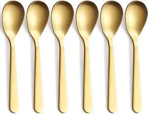 Matte Gold Demitasse Espresso Spoons, Stainless Steel Satin Finish Coffee Spoons, Mini Teaspoons, Sugar Spoons, 4.7-inch, Set of 6, 6-PIECE Matte Gold Demitasse Espresso Spoons, Stainless Steel Satin Finish Coffee Spoons, Mini Teaspoons, Sugar Spoons, 4.7-inch, Set of 6, 6-PIECE