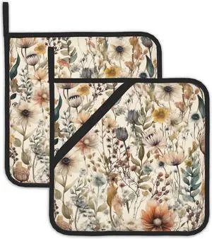 2PCS Boho Watercolor Floral Pot Holder with Loop,Heat Resistant Oven Pads,Hot Pat for Kitchen Cooking Baking Food 2PCS Boho Watercolor Floral Pot Holder with Loop,Heat Resistant Oven Pads,Hot Pat for Kitchen Cooking Baking Food