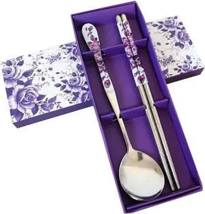 Chinese Purple Rose Stainless Steel Chopsticks and Spoon Set Chinese Purple Rose Stainless Steel Chopsticks and Spoon Set
