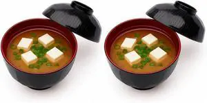 JapanBargain Japanese Miso Soup Bowls with Lids, Small Traditional Lacquered Bowls, 8.4 oz Authentic Size, Set of 2, Made in Japan JapanBargain Japanese Miso Soup Bowls with Lids, Small Traditional Lacquered Bowls, 8.4 oz Authentic Size, Set of 2, Made in Japan