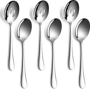6 PCS Serving Spoons Set, 8.7 Inch Serving Spoon, Slotted Spoons, Silver | 3 Server Spoon and 3 Slotted Spoons, Stainless Steel Buffet Banquet Large Utensils Cutlery Set for Kitchen 6 PCS Serving Spoons Set, 8.7 Inch Serving Spoon, Slotted Spoons, Silver | 3 Server Spoon and 3 Slotted Spoons, Stainless Steel Buffet Banquet Large Utensils Cutlery Set for Kitchen
