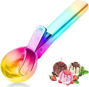 Ice Cream Scoop,Portable Stainless Steel Ice Cream Scoop with Trigger and Comfortable Handle,Icecream Scoop Spoon Perfect for DIY Ice Cream,Fruit,Cookie (Rainbow) Ice Cream Scoop,Portable Stainless Steel Ice Cream Scoop with Trigger and Comfortable Handle,Icecream Scoop Spoon Perfect for DIY Ice Cream,Fruit,Cookie (Rainbow)