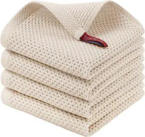 Homaxy 100% Cotton Waffle Weave Kitchen Dish Cloths, 4-Pack, Beige | 12 x 12 Inches, Ultra Soft Absorbent Dish Towels, Quick Drying Dish Rags with Hanging Loop Homaxy 100% Cotton Waffle Weave Kitchen Dish Cloths, 4-Pack, Beige | 12 x 12 Inches, Ultra Soft Absorbent Dish Towels, Quick Drying Dish Rags with Hanging Loop