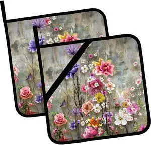Vintage Watercolor Rose Flowers Pot Holders Set of 2,Kitchen Heat Resistant Potholder for Microwave Cooking Baking Oven and BBQ Vintage Watercolor Rose Flowers Pot Holders Set of 2,Kitchen Heat Resistant Potholder for Microwave Cooking Baking Oven and BBQ