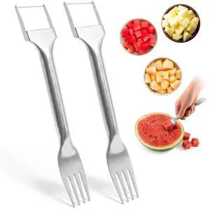 2Pcs Stainless Steel Watermelon Cutter Slicer Tool 2-in-1, Even Cuts | Watermelon Slicer Tool & Serving Fork in One; Slices Cubes Mess-Free; for Melon, Cantaloupe & Dragon Fruit; Summer Parties 2Pcs Stainless Steel Watermelon Cutter Slicer Tool 2-in-1, Even Cuts | Watermelon Slicer Tool & Serving Fork in One; Slices Cubes Mess-Free; for Melon, Cantaloupe & Dragon Fruit; Summer Parties