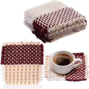 Set of 10 Fabric Drink Coasters, Handcrafted Cotton Woven Coasters for Table, Coastal Farmhouse Table Decor for Coffee Tea Cocktails, Absorbent Soft Desk Coasters for Kitchen Office, Housewarming Gift Set of 10 Fabric Drink Coasters, Handcrafted Cotton Woven Coasters for Table, Coastal Farmhouse Table Decor for Coffee Tea Cocktails, Absorbent Soft Desk Coasters for Kitchen Office, Housewarming Gift