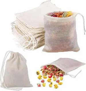 AKOAK 20 Pcs 4 x 3 Inches Muslin Drawstring Bags,Natural Unbleached Cotton Spice/Tea/Herbs Bags AKOAK 20 Pcs 4 x 3 Inches Muslin Drawstring Bags,Natural Unbleached Cotton Spice/Tea/Herbs Bags