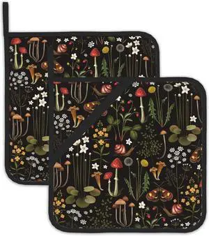 Retro Mushroom Pot Holders Set of 2, Kitchen Heat Resistant Forest Plant Moth Potholder for Microwave Cooking Baking Oven End Dishes and BBQ Retro Mushroom Pot Holders Set of 2, Kitchen Heat Resistant Forest Plant Moth Potholder for Microwave Cooking Baking Oven End Dishes and BBQ