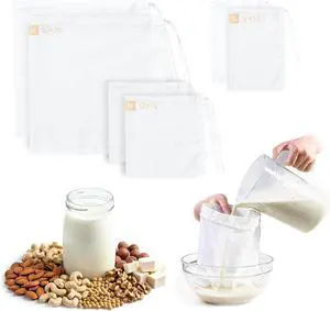 Reusable Nut Milk Bag 6 Pack, 3 Sizes Fine Mesh Strainer Bags (20"x20", 12"x12", 12"x8"), Nylon Filter Bags for Almond Milk, Juice, Cheese Making, Cold Brew Coffee & Yogurt Reusable Nut Milk Bag 6 Pack, 3 Sizes Fine Mesh Strainer Bags (20"x20", 12"x12", 12"x8"), Nylon Filter Bags for Almond Milk, Juice, Cheese Making, Cold Brew Coffee & Yogurt