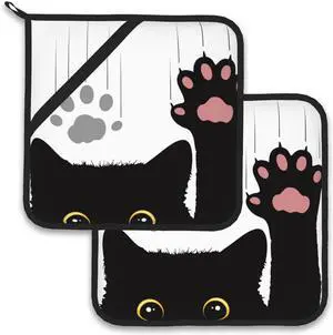 Cute Funny Black Cat Pot Holder Set of 2,Heat Resistant Potholders Oven Hot Pads for Kitchen Cooking Baking BBQ Cute Funny Black Cat Pot Holder Set of 2,Heat Resistant Potholders Oven Hot Pads for Kitchen Cooking Baking BBQ