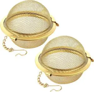 Luckyiren Tea Ball Infuser with Chain;; Premium Stainless Steel Fine Mesh Screen Tea Strainer Filters Colander Cullender Sieve Infusion Steeper Maker for Loose Leaf Tea Herbs, 2 Pieces, Golden Luckyiren Tea Ball Infuser with Chain;; Premium Stainless Steel Fine Mesh Screen Tea Strainer Filters Colander Cullender Sieve Infusion Steeper Maker for Loose Leaf Tea Herbs, 2 Pieces, Golden