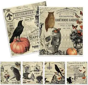Whaline 6Pcs Halloween Swedish Dishcloths Vintage Owl Crow Skull Cotton Kitchen Towels Reusable Absorbent Dish Towels for Home Party Housewarming Cleaning, 7 x 8 Inch Whaline 6Pcs Halloween Swedish Dishcloths Vintage Owl Crow Skull Cotton Kitchen Towels Reusable Absorbent Dish Towels for Home Party Housewarming Cleaning, 7 x 8 Inch