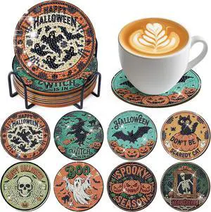 Sitsink Halloween Diamond Art Coasters - 8pcs DIY Diamond Gem Painting Round Coasters with Non-Slipping Cork Back, Gifts for Friends Family Halloween Sitsink Halloween Diamond Art Coasters - 8pcs DIY Diamond Gem Painting Round Coasters with Non-Slipping Cork Back, Gifts for Friends Family Halloween