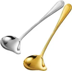 2-Pack Gravy Spoon Small Ladle for Sauce/Gravy / .1 Ounce mini Stainless Steel Ladle with Pouring Spout Gravy Drizzle Spoon. (Gold & silver) 2-Pack Gravy Spoon Small Ladle for Sauce/Gravy / .1 Ounce mini Stainless Steel Ladle with Pouring Spout Gravy Drizzle Spoon. (Gold & silver)
