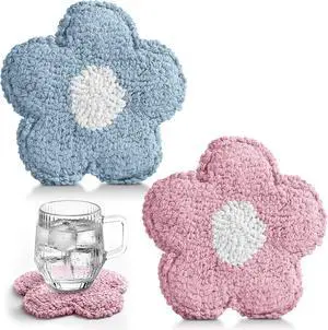Flower Coasters Set of 2 - Tufted Absorbent Coasters for Drinks, Cute Flower Gift for Desk, Table, Office, Housewarming, Birthday, 2PC Decorative Cup Mats Flower Coasters Set of 2 - Tufted Absorbent Coasters for Drinks, Cute Flower Gift for Desk, Table, Office, Housewarming, Birthday, 2PC Decorative Cup Mats