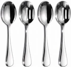 VIVANI 4-Piece Serving Spoons Set, 8.5-Inch Serving Spoon and Slotted Spoon | Large Cutlery for Party, Buffet and Catering, Solid Constructions, Mirror Polished, Dishwasher Safe VIVANI 4-Piece Serving Spoons Set, 8.5-Inch Serving Spoon and Slotted Spoon | Large Cutlery for Party, Buffet and Catering, Solid Constructions, Mirror Polished, Dishwasher Safe