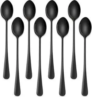 7.5 Inches Black Coffee Stirring Spoons Set,Set Of 8 Stanless Steel Iced Teaspoons,Long Handle Mixing Spoons For Cocktail And Sundae,Long Ice Cream Spoons 7.5 Inches Black Coffee Stirring Spoons Set,Set Of 8 Stanless Steel Iced Teaspoons,Long Handle Mixing Spoons For Cocktail And Sundae,Long Ice Cream Spoons