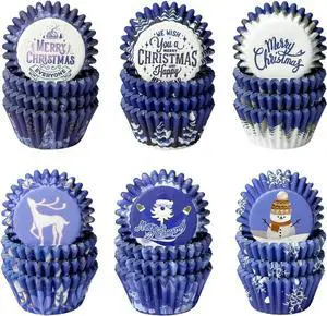 qiqee Christmas Cupcake Liners Mini 300PCS Gradient Bue Cupcake Cups 6 Designs Cupcake Papers Baking Cups Wrappers For Holiday Party Supply (Small Size) qiqee Christmas Cupcake Liners Mini 300PCS Gradient Bue Cupcake Cups 6 Designs Cupcake Papers Baking Cups Wrappers For Holiday Party Supply (Small Size)