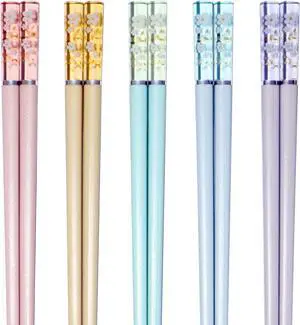 5 Pairs Amber Cherry Blossom Pattern Decoration Multicolor Fiberglass Chopsticks Japanese Korean Chopsticks Reusable Dishwasher Safe Yellow Pink Blue Green Purple 5 Pairs Amber Cherry Blossom Pattern Decoration Multicolor Fiberglass Chopsticks Japanese Korean Chopsticks Reusable Dishwasher Safe Yellow Pink Blue Green Purple