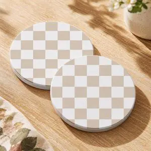 Oqplog 2 Pack Ceramic Absorbent Drink Coasters for Women | Khaki Plaid Modern Absorbent Drinking Coasters with Cork Backing for Desk Table Office Outdoor Coffee Bar 4 Inch Set of 2 Oqplog 2 Pack Ceramic Absorbent Drink Coasters for Women | Khaki Plaid Modern Absorbent Drinking Coasters with Cork Backing for Desk Table Office Outdoor Coffee Bar 4 Inch Set of 2
