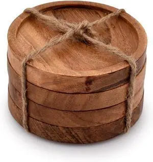 Kaizen Casa Wooden Coasters for Drinks - Natural Acacia Wood Drink Coaster Set for Drinking Glasses, Tabletop Protection for Any Table Type, Set of 4 Kaizen Casa Wooden Coasters for Drinks - Natural Acacia Wood Drink Coaster Set for Drinking Glasses, Tabletop Protection for Any Table Type, Set of 4