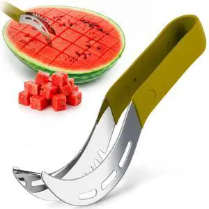 2-in-1 Watermelon Slicer Cutter Tool, Stainless Steel, Cubes & Slices | Watermelon Cutter Slicer Tool; Fast Clean Cuts; Dishwasher Safe; Cutting & Serving for BBQ, Picnic, & Camping; Melon Baller 2-in-1 Watermelon Slicer Cutter Tool, Stainless Steel, Cubes & Slices | Watermelon Cutter Slicer Tool; Fast Clean Cuts; Dishwasher Safe; Cutting & Serving for BBQ, Picnic, & Camping; Melon Baller