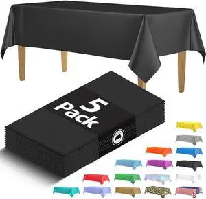 5 Pack Premium Black Plastic Tablecloth - 108 x 54 in. Disposable Rectangle Plastic Cloth - Decorative Rectangle Table Cover Smooth Tablecloth - Disposable Table Cloths For Parties, Weddings And More. 5 Pack Premium Black Plastic Tablecloth - 108 x 54 in. Disposable Rectangle Plastic Cloth - Decorative Rectangle Table Cover Smooth Tablecloth - Disposable Table Cloths For Parties, Weddings And More.
