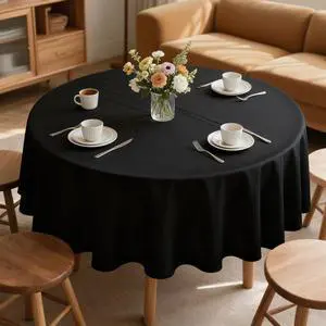 MRJ Black 70 Inch Round Tablecloths Stain and Wrinkle Resistant Washable Polyester Table Cloth for Wedding Dining Banquet Birthday Party Buffet MRJ Black 70 Inch Round Tablecloths Stain and Wrinkle Resistant Washable Polyester Table Cloth for Wedding Dining Banquet Birthday Party Buffet