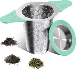 Tea Infuser for Loose Leaf Tea,18/8 Stainless Steel Tea Infuser with Heat Proof Silicone Handles,Extra Fine Mesh Tea Strainers Filter Fine Tea Leaves Effectively,Fits TeaPots/Mugs-Green Tea Infuser for Loose Leaf Tea,18/8 Stainless Steel Tea Infuser with Heat Proof Silicone Handles,Extra Fine Mesh Tea Strainers Filter Fine Tea Leaves Effectively,Fits TeaPots/Mugs-Green