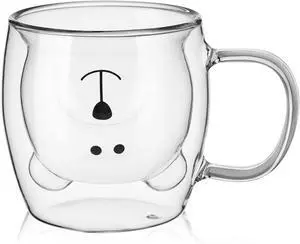 Patelai Cute Bear Mug Double Wall Glass Cup with Handle, 1 Piece, White | 250 Ml/ 8.4 oz Insulated Coffee Tea Cup, Birthday Valentine Bear Gift for Women Men, Heat Resistant Glass Espresso Milk Patelai Cute Bear Mug Double Wall Glass Cup with Handle, 1 Piece, White | 250 Ml/ 8.4 oz Insulated Coffee Tea Cup, Birthday Valentine Bear Gift for Women Men, Heat Resistant Glass Espresso Milk